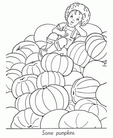 Halloween Coloring Page Sheets - Boy on a Pumpkin Pile coloring 