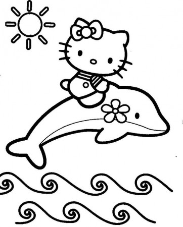 Hello Kitty With Dolphins Coloring Page | Dolphins