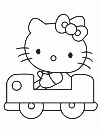 hello kitty driving car coloring page printable pages