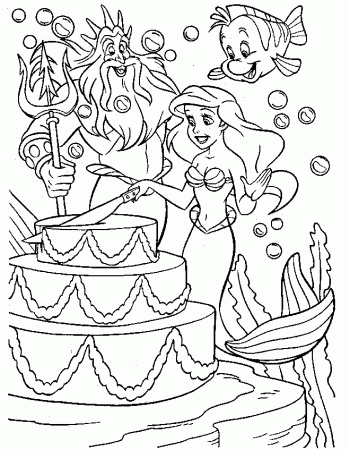 Ariel Sitting on a Big Cake Coloring Page | Kids Coloring Page