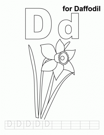 D for daffodil coloring page with handwriting practice | Download 