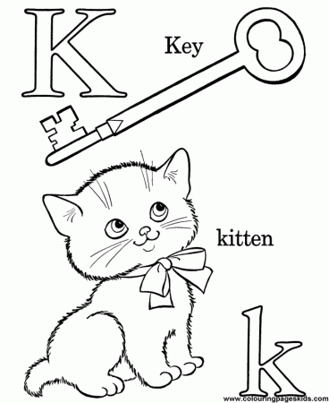 Free printable Alphabet coloring sheets - K is for Kitten for kids 