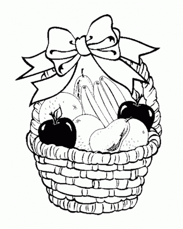 Printable Fruit Basket In Your Decorate With Ribbon Coloring Page 
