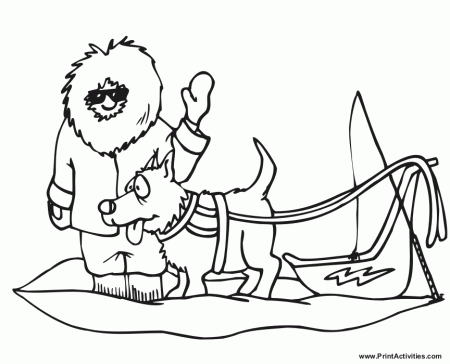 Dog Sled Coloring Page | Dog Sled With One Dog