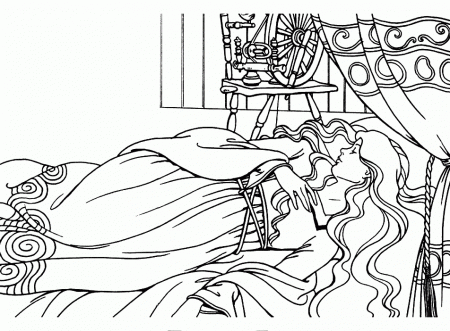 Download A Princess Fall Asleep In Sleeping Beauty Story Coloring 