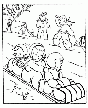 sledding coloring kids outdoor winter activities page