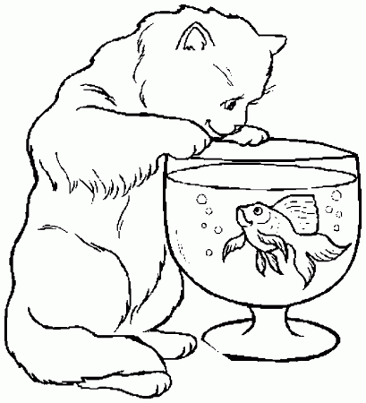 Free Cat & Fish Coloring Pages Online Printable #346.