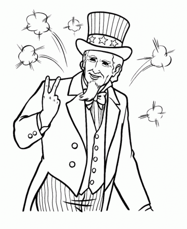 July 4th Coloring Pages - Uncle Sam flashes "V" for Victory 