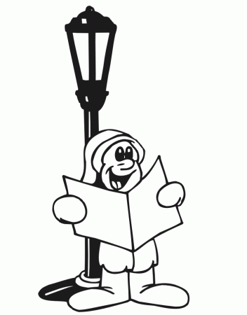 Christmas Coloring Page | Caroller Singing By Lamp Post