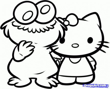 How to Draw Cookie Monster and Hello Kitty, Step by Step 