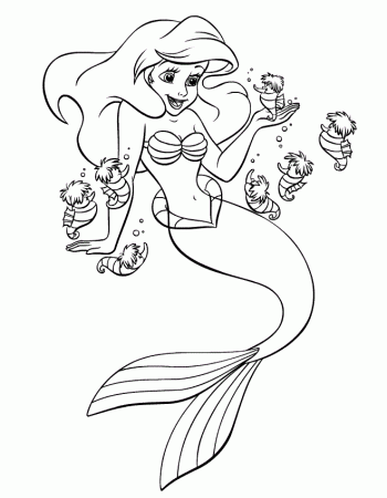 Ariel and Sea-Horses Coloring Pages | Coloring Pages