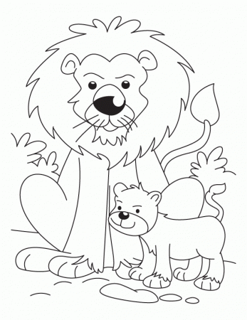 Lion with a cub coloring pages | Download Free Lion with a cub 