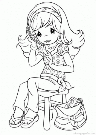 Precious Girl on the Phone coloring page