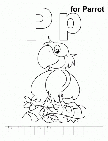 P for parrot coloring page with handwriting practice | Download 