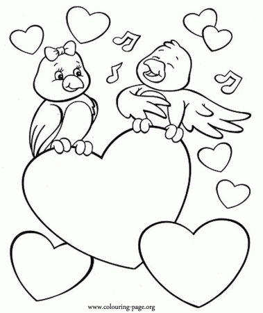 Valentine's Day - A bird singing to his beloved coloring page