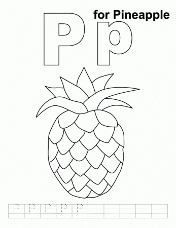 P for pineapple coloring page with handwriting practice | Download 