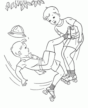 Boys coloring page shows two boys on roller skates | kids coloring 