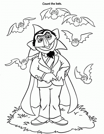 Count von Count  with bats sesame street coloring page