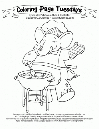 dulemba: Coloring Page Tuesday - Elephant BBQ-