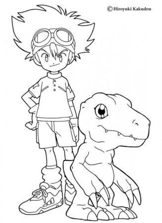 DIGIMON coloring pages - Tai and Agumon