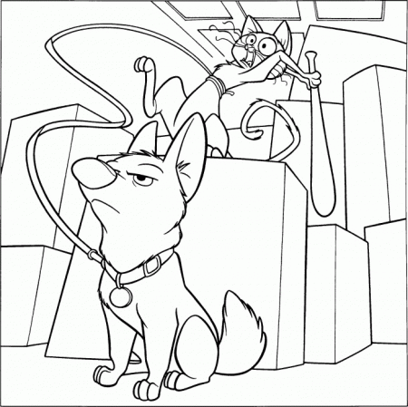 Bolt And Cat Fight Coloring Page - Bolt Cartoon Coloring Pages 