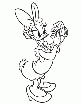 Cute Daisy Duck With Camera Coloring Page | Free Printable 
