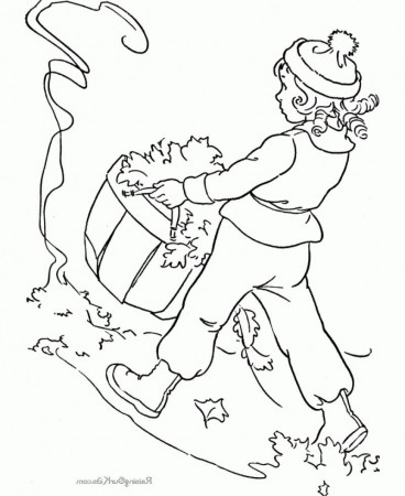 Woman Leaves In Autumn Coloring Page - Kids Colouring Pages
