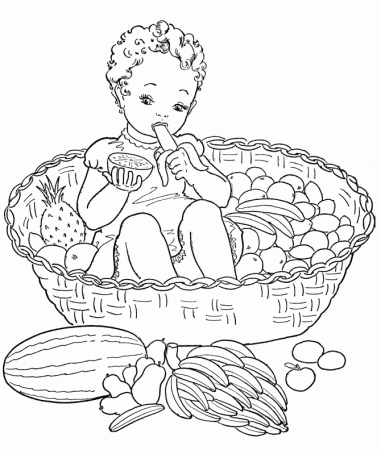 Little Girl In Fruit Basket Coloring Pages - Fruit Coloring Pages 