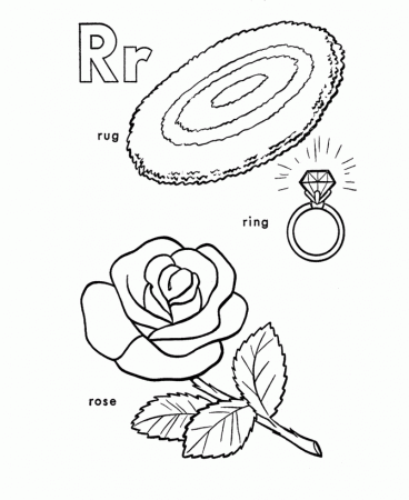 ABC Alphabet Coloring Sheets - R is for Rug / Ring / Rose 