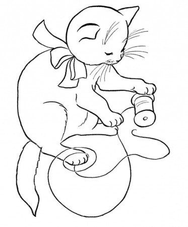 The Cat Was Playing His Own Toy Coloring Page - Kids Colouring Pages