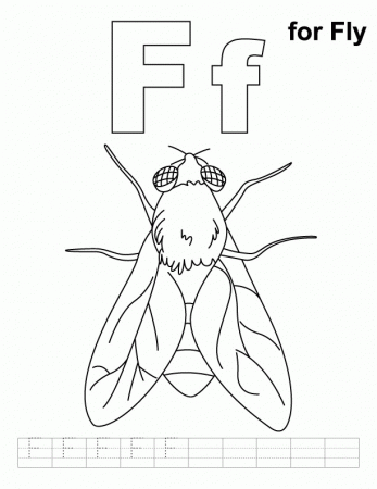 F for fly coloring page with handwriting practice | Download Free 
