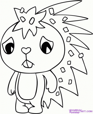 Draw Flaky from Happy Tree Friends, Step by Step, Drawing Sheets 