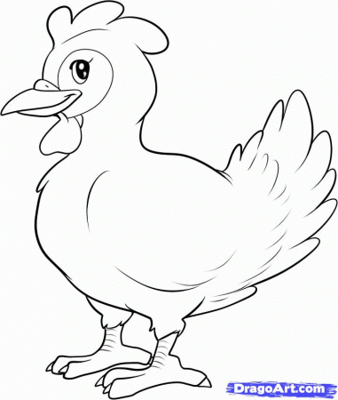 How to Draw a Hen, Step by Step, Farm animals, Animals, FREE 