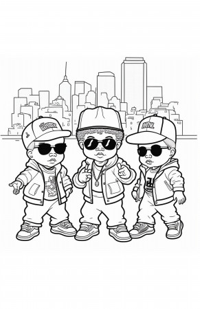 Toddler Hip Hop Coloring Book Page B-boy Style Trio in Front - Etsy