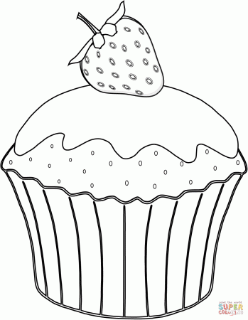 Muffin with Strawberry coloring page | Free Printable Coloring Pages
