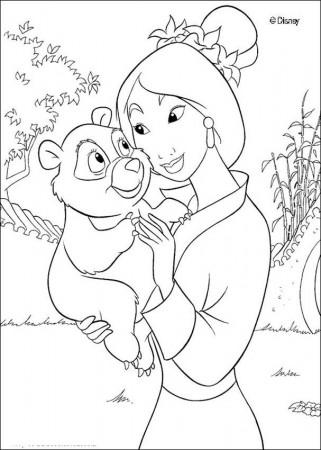 Mulan coloring pages - Mulan with a little bear