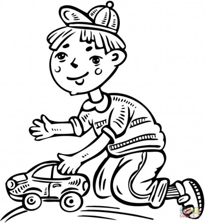 Boy Playing with His Toy Car coloring page | Free Printable ...