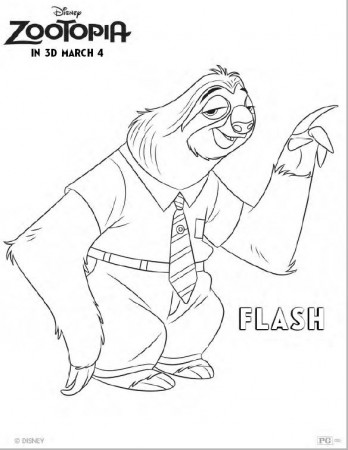 Flash - ZOOTOPIA Coloring Pages and Printable Activity Sheets