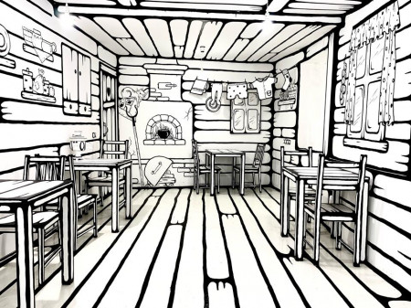 Using 'Black And White Coloring Book' As The Interior Design, This Cafe Is  So Unique!