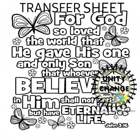 John 3:16 KIDS COLORING Transfer Sheet – Unity and Change, LLC