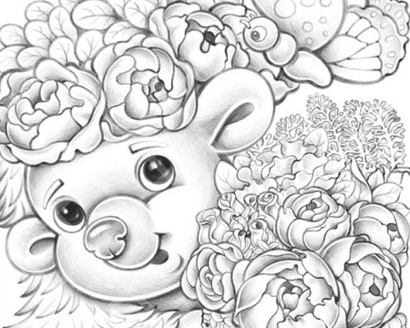 Flower Basket Grayscale Coloring Page Printable Cute - Etsy