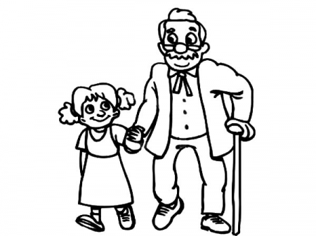 Grandfather Walking With His Grandchildren Coloring Pages : Color ...