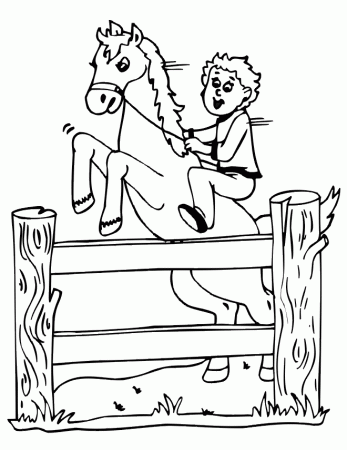 Horse Coloring Page | Boy On Horse Jumping Fence