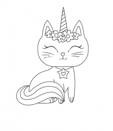 Unicorn Cat Smiling Coloring Page - Free Printable Coloring Pages for Kids