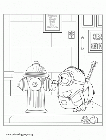 Minions - Stuart and a fire hydrant coloring page
