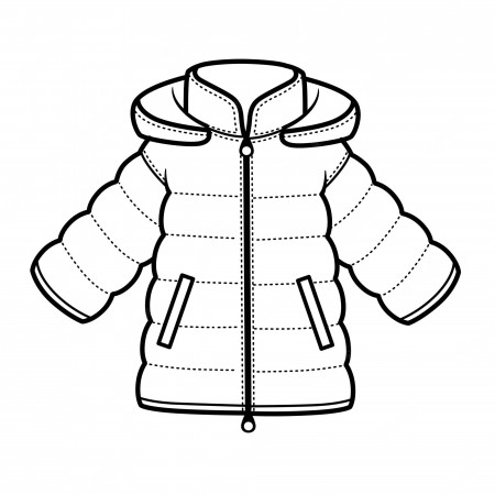 Premium Vector | Padded downy winter jacket with hood outline for coloring  on a white background
