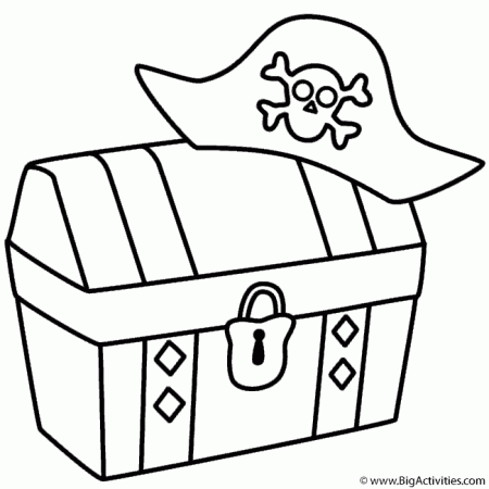 Treasure Chest with Pirate Hat - Coloring Page (Pirates)