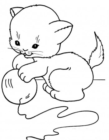 Small Cat Funny Play Ball Coloring Pages For Kids #bb1 : Printable ...