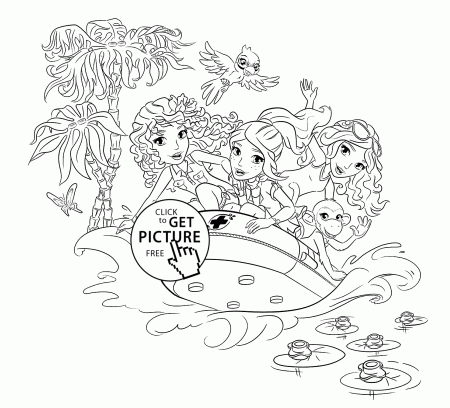 Lego rubber boat coloring page for girls, printable free. Lego Friends