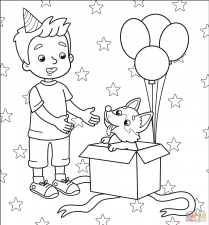 Happy Birthday with Boy coloring page | Free Printable Coloring Pages